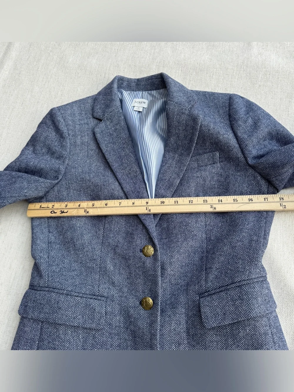 J Crew women's Herringbone wool-blend schoolboy blazer long sleeve size 4 blue